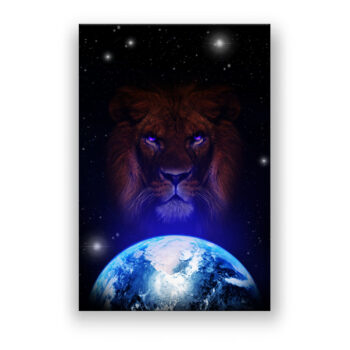 Lion looks on Earth | Löwe Weltkugel Büro Wandbild