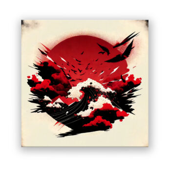 Simple japanische Kunst in Rot und Schwarz 10 Comic Wandbild