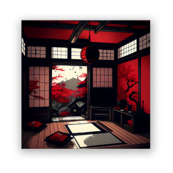 Simple japanische Kunst in Rot und Schwarz 4 Comic Wandbild