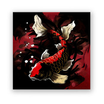 Simple japanische Kunst in Rot und Schwarz 3 Comic Wandbild