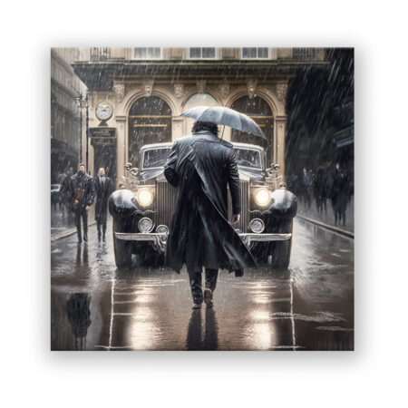 Mann mit Regenschirm Autos Wandbild