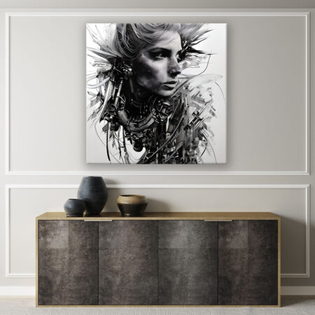 Biomechnical Woman Transformation to Cyborg Modern Art Wandbild