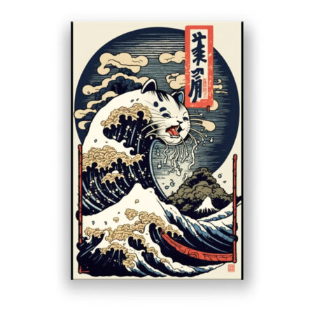Japanische Kunst : Wellenkatze Japanisch & Asiatisch Wandbild