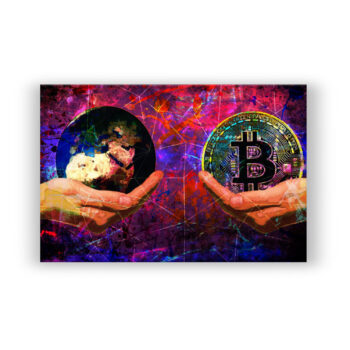 World to bitcoin Money Art Wandbild