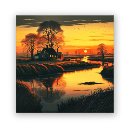 Bauernhof mit Sonnenuntergang in England Landschaft Wandbild