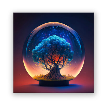 blauer Baum in der Glaskugel Fantasie Wandbild