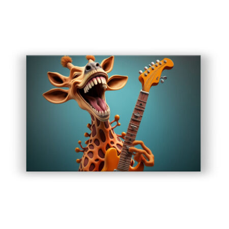 Crazy Giraffe playing guitar Comic Wandbild