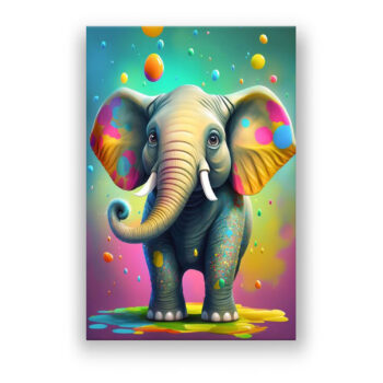Funny Elephant with Tusks Comic Wandbild