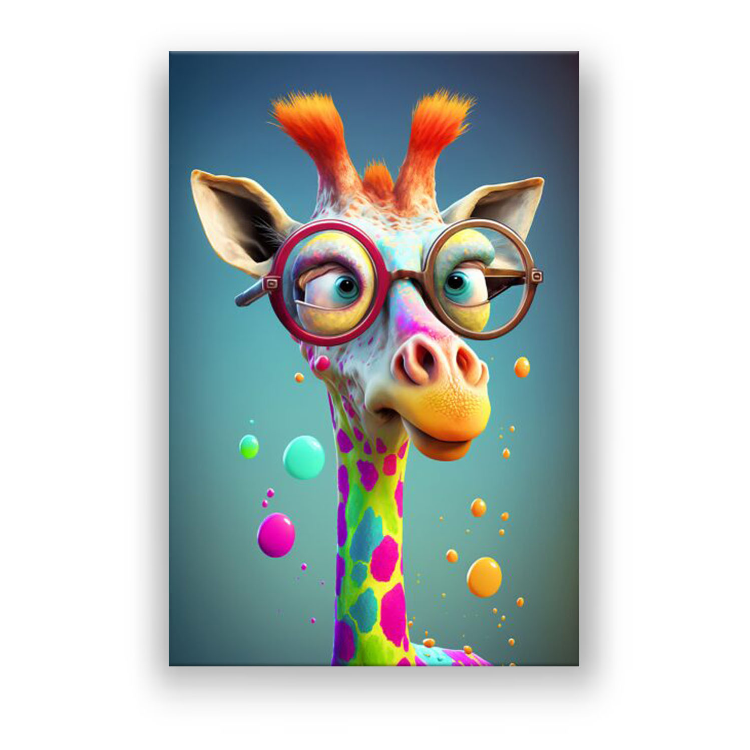 Funny colorful giraffe with glasses Comic Wandbild