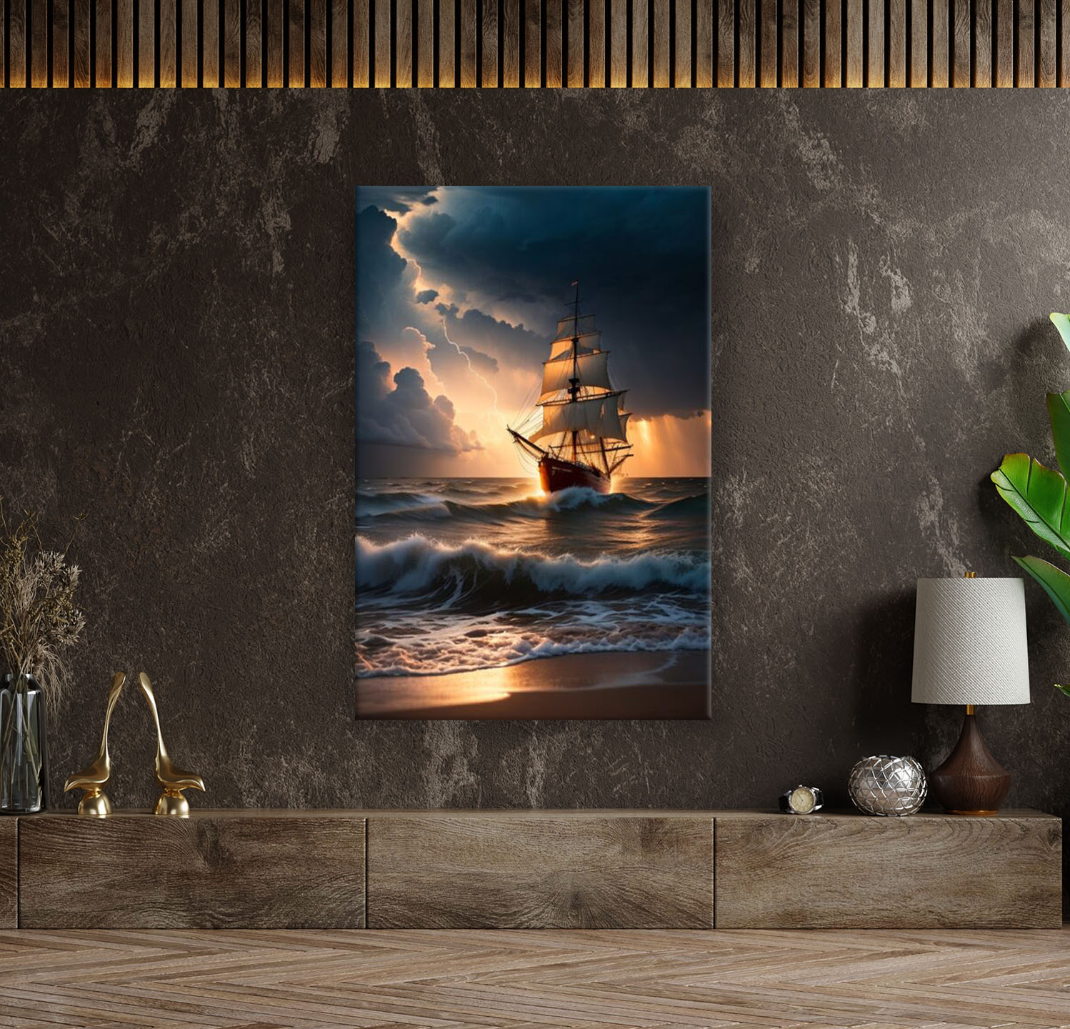 Der Kampf der See: Ein Segelschiff im Sturm Landschaft Wandbild – ArtIsGreat