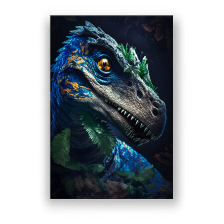 Blue Jurassic Velociraptor Kinderzimmer Wandbild
