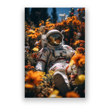 Astronaut laying on a field of colourful flowers Fantasie Wandbild