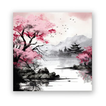 Peach Blossom Ink Painting Japanisch & Asiatisch Wandbild