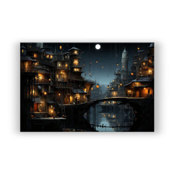 Fantasy City at Night Abstrakte Kunst Wandbild