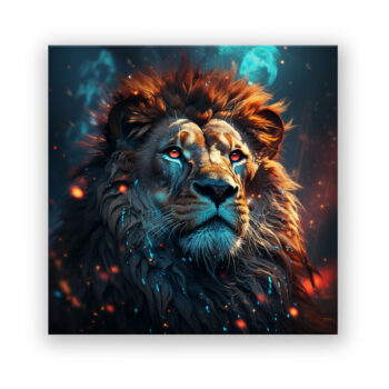 Portrait of a Lion, Fire particles Fantasie Wandbild
