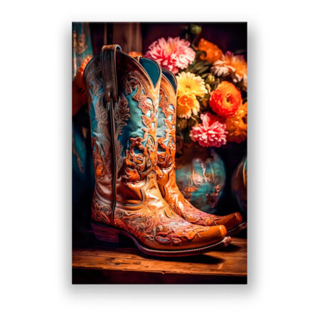 Flowery Cowboy Boots Natur Wandbild