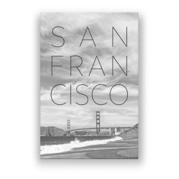Golden Gate Bridge & Baker Beach | Text & Skyline Fotografie Wandbild