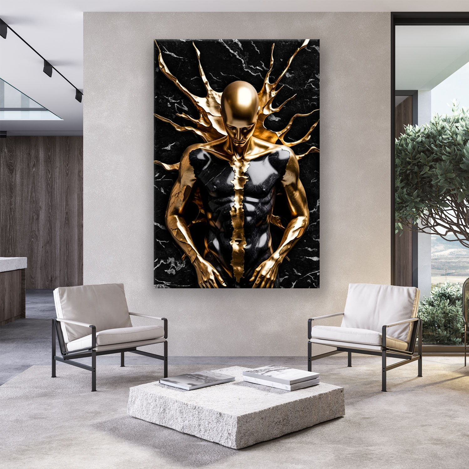 Abstrakter menschlicher Körper in Gold und Schwarz, Luxuskunst Abstrakte  Kunst Wandbild – ArtIsGreat