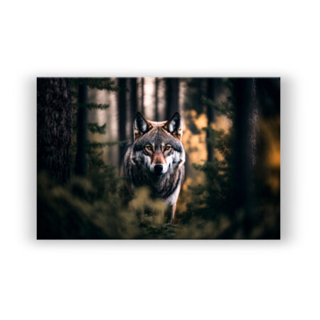 Porträt eines Wolfes im Wald, Jagdtier Abstrakte Kunst Wandbild