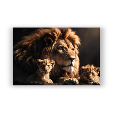 Der Löwe und sein Junges, die Liebe des Vaters, die Tierfamilie Modern Art Wandbild