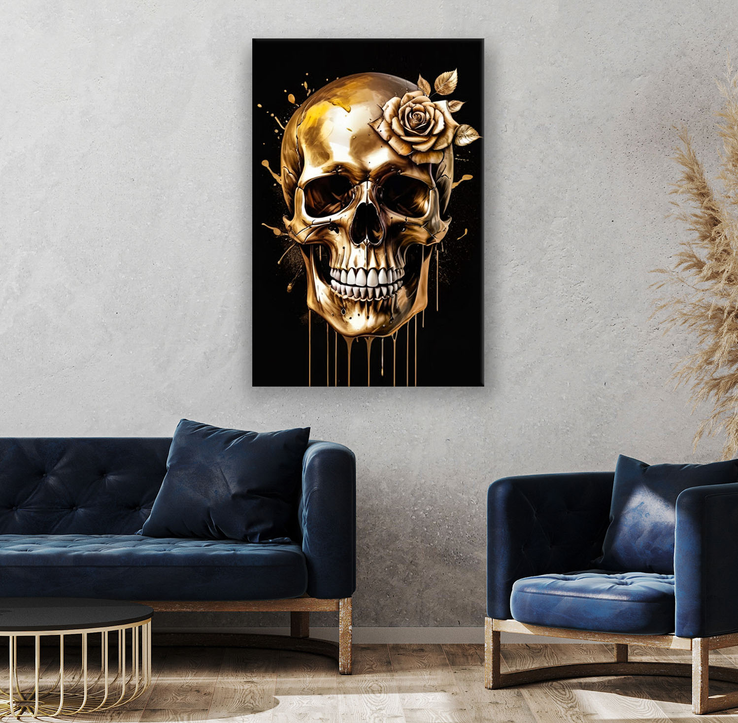 Totenkopf mit Gold, Kunst, die Luxus repräsentiert, abstrakte Kunst