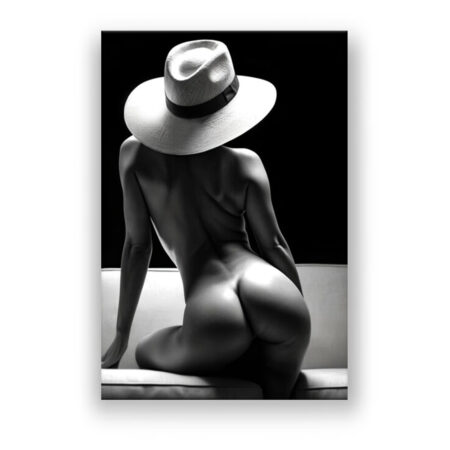 Elegante Frau mit Hut sitzt nackt auf dem Sofa, Mode Abstrakte Kunst Wandbild
