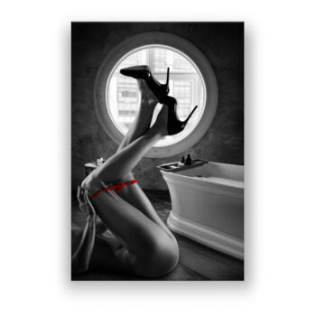 Frau im Badezimmer mit hohen Absätzen und Füßen, Bild für das Badezimm Abstrakte Kunst Wandbild