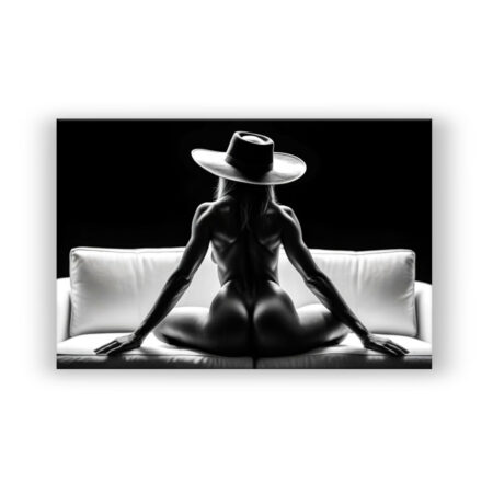 Elegante Frau mit Hut sitzt nackt auf dem Sofa, Mode Abstrakte Kunst Wandbild