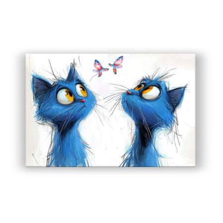 Katzen und Schmetterlinge Comic Wandbild
