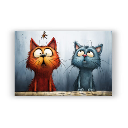 Rote und blaue Katze Comic Wandbild