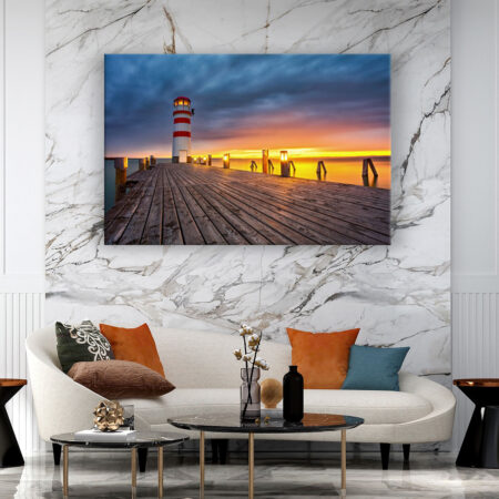 Sonnenuntergang am Leuchtturm Fotografie Wandbild