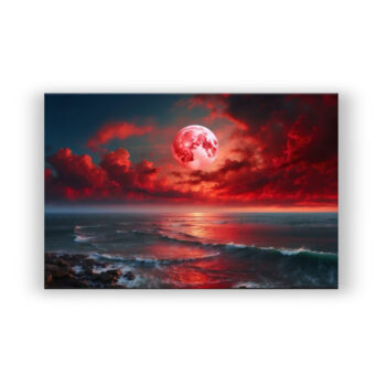 Red Moon – Clouds Abstrakte Kunst Wandbild