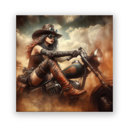 Steampunk Bike Girl Garage Wandbild