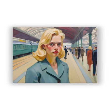 Frau am Bahnhof Malerei Wandbild