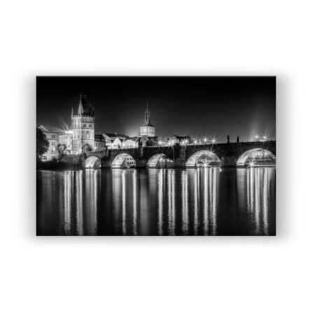 Nächtliche Impression der Karlsbrücke in Prag Fotografie Wandbild