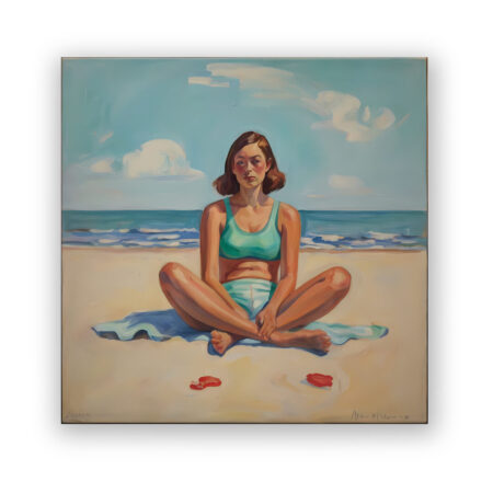 Frau sitzt am Strand Landschaft Wandbild