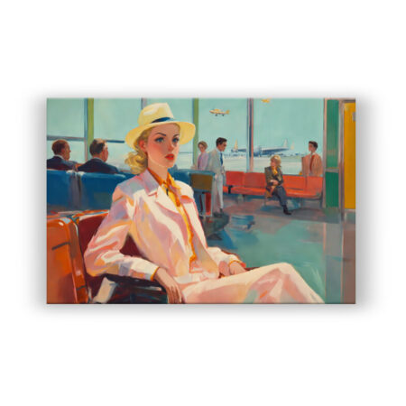 Frau mit Hut am Flughafen Malerei Wandbild
