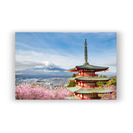 Grandioser Blick zum Fuji mit Chureito Pagode zur Kirschblüte Fotografie Wandbild