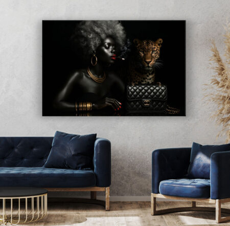 Mode Afrikanische Frau mit Goldschmuck Modern Art Wandbild